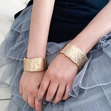 Wide Hammered Cuff Bracelet with Wavy Edges