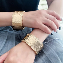 Wide Hammered Cuff Bracelet with Wavy Edges