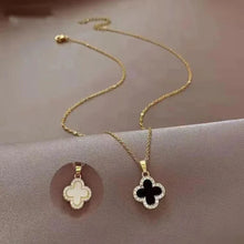 Stylish Reversible Clover Pendant Necklace in Artificial Gold Finish