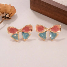 Gold Enamel Bow Stud Earrings