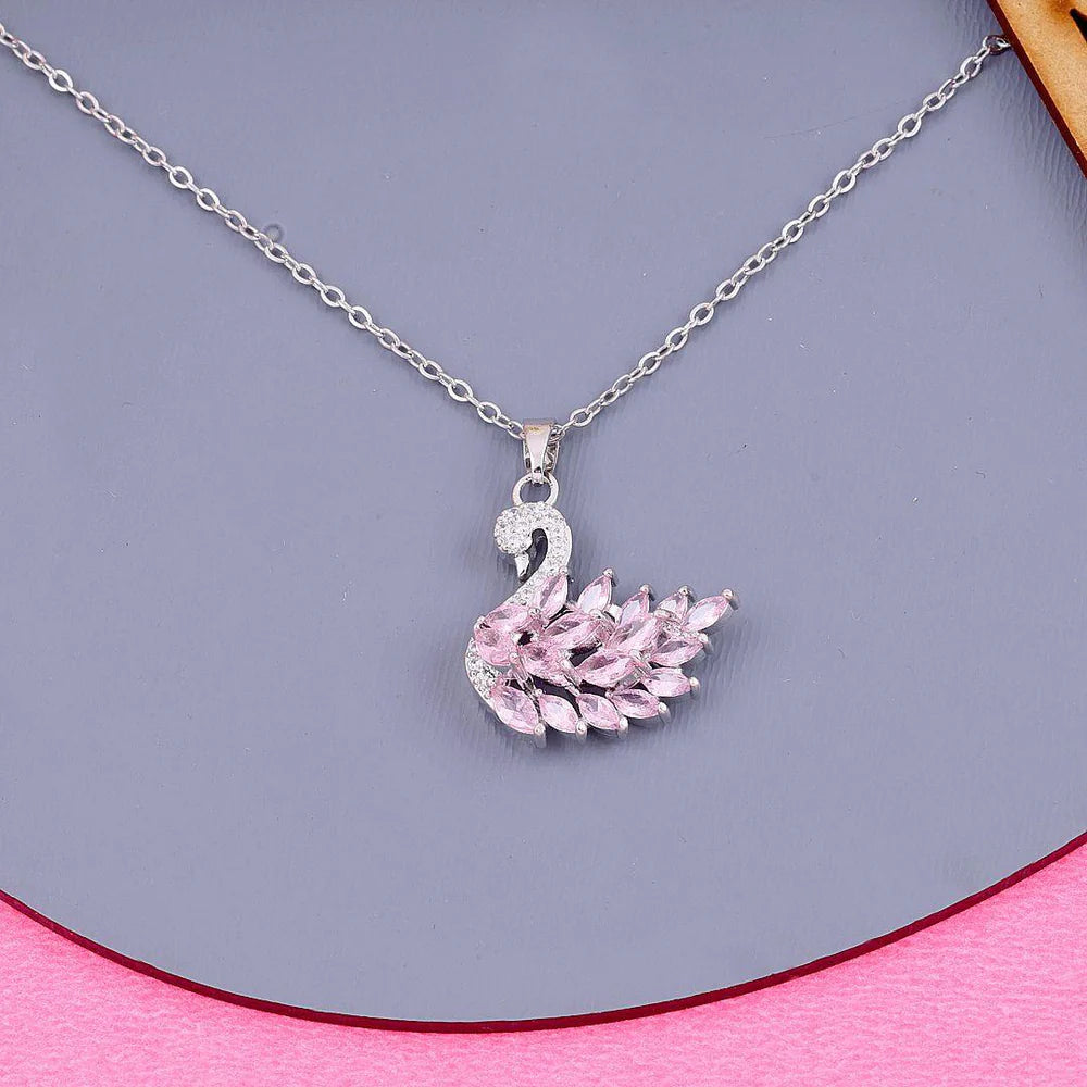 Elegant Swan Pendant with Pink Gem Accents