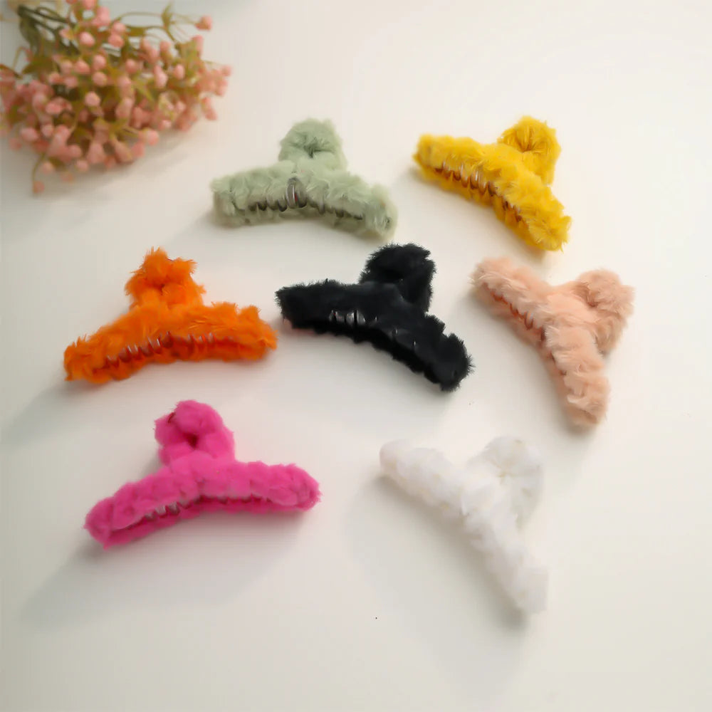 CozyGrip Fuzzy Triangle Hair Claw Clip – Soft Plush Texture (Sold Individually)