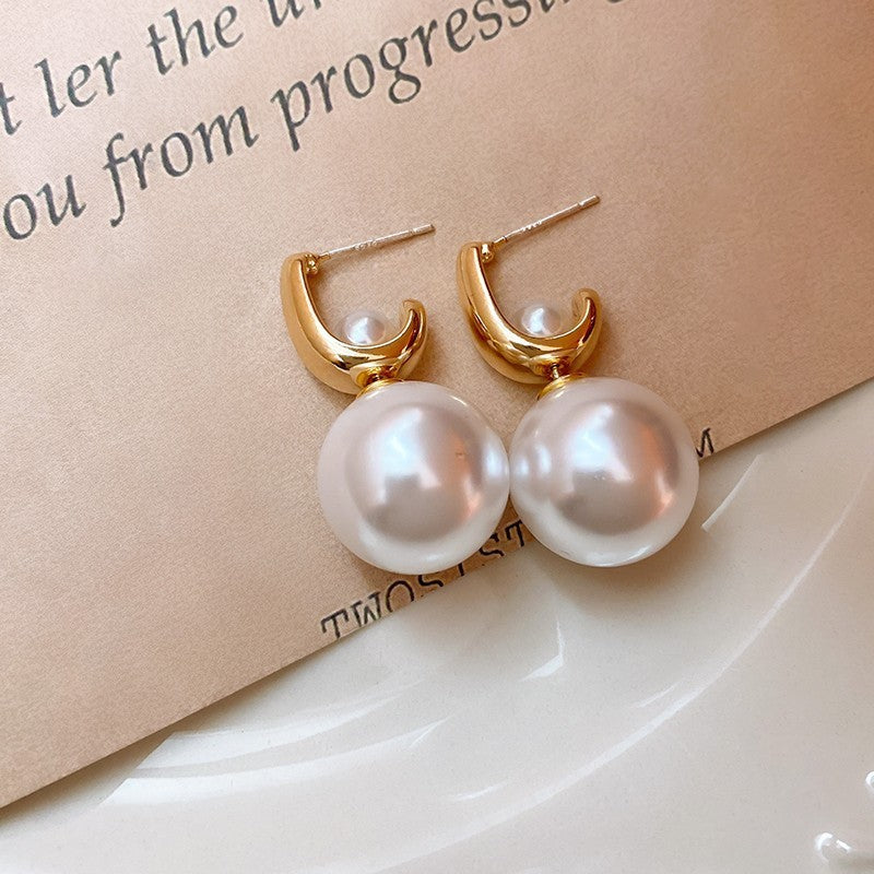 Classic Pearl Drop Earrings with Gold Hoop Accent