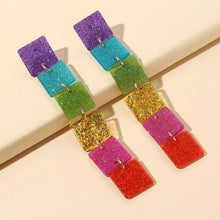 Multicolor Glitter Resin Square Drop Earrings