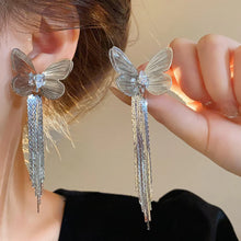 Silver Butterfly Tassel Drop Earrings