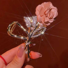 Luxury Rose & Butterfly Hair Clutcher – Rhinestone Glam with Pearl Accents