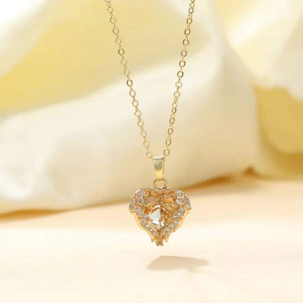 Romantic Crystal Heart Pendant Necklace