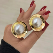 Elegant Gold-Plated Pearl Statement Stud Earrings