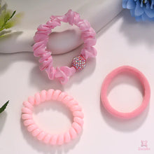 3-in-1 Pink Hair Tie Set – Elegant, Spiral & Fabric Styles