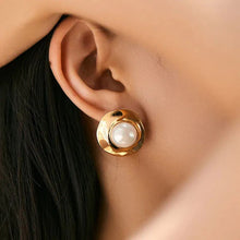Elegant Gold-Plated Pearl Statement Stud Earrings
