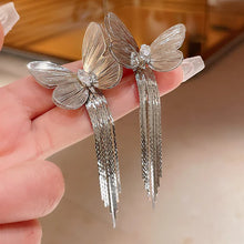 Silver Butterfly Tassel Drop Earrings