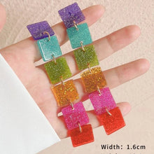 Multicolor Glitter Resin Square Drop Earrings
