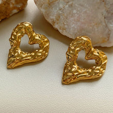 Textured Gold Abstract Heart Earrings