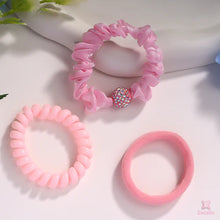 3-in-1 Pink Hair Tie Set – Elegant, Spiral & Fabric Styles
