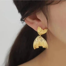 Gold Plated Textured Petal Drop Earrings
