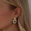 Two-Tone Metallic Heart Drop Earrings