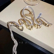 Crystal Wave Hair Clutcher – Gold Plated with Rhinestone Tassels