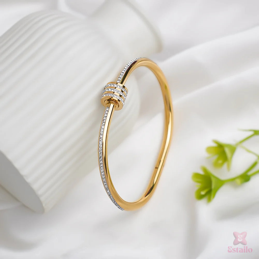 Sleek Hinged Bangle with Pavé Accent Rings