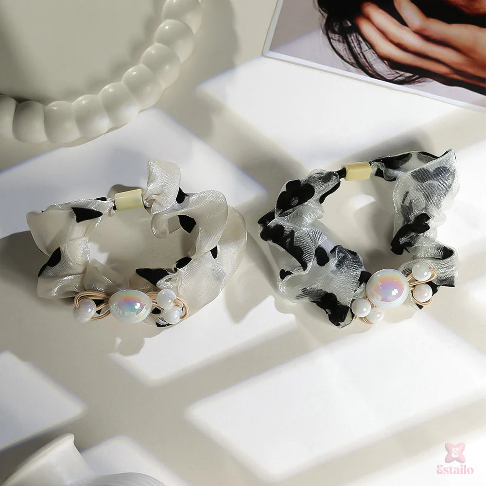 Opal Pearl Charm Organza Scrunchie Set