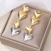 Two-Tone Metallic Heart Drop Earrings