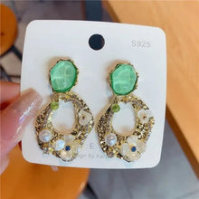 Vintage Green Gemstone Floral Drop Earrings