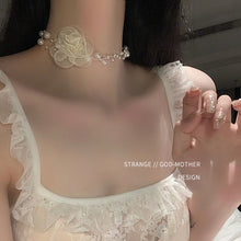 Romantic Pearl Choker with Lace Rose Accent