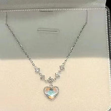 Iridescent Crystal Heart Necklace with Diamond Accents