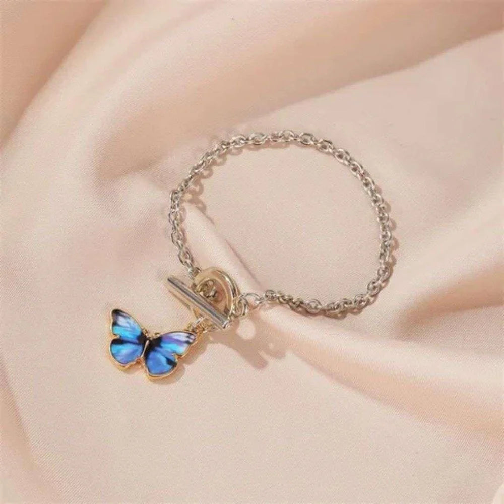 Blue Butterfly Charm Chain Bracelet