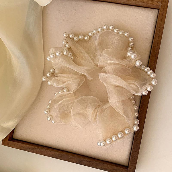 Elegant Pearl-Trimmed Sheer Scrunchie