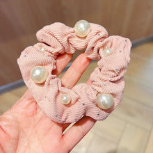 Cream Textured Scrunchie with Pearl Embellishments