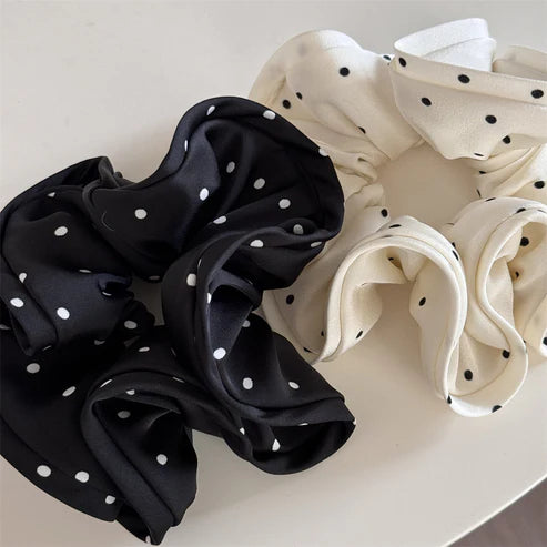 Retro Charm Polka Dot Satin Scrunchie