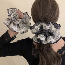 Elegant Black & White Lace Ruffle Scrunchie