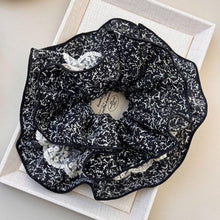 Elegant Black & White Lace Ruffle Scrunchie