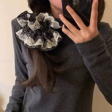 Elegant Black & White Lace Ruffle Scrunchie