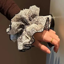 Elegant Black & White Lace Ruffle Scrunchie