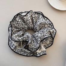 Elegant Black & White Lace Ruffle Scrunchie