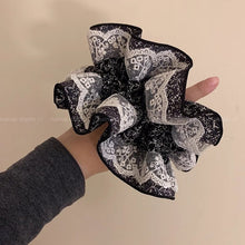 Elegant Black & White Lace Ruffle Scrunchie