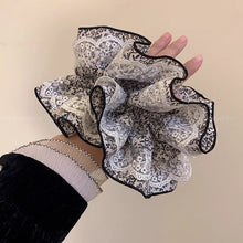 Elegant Black & White Lace Ruffle Scrunchie