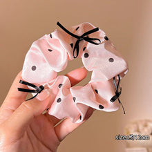 Pink Satin Polka Dot Scrunchie with Ribbon Bows