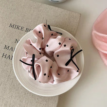 Pink Satin Polka Dot Scrunchie with Ribbon Bows