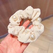 Cream Textured Scrunchie with Pearl Embellishments